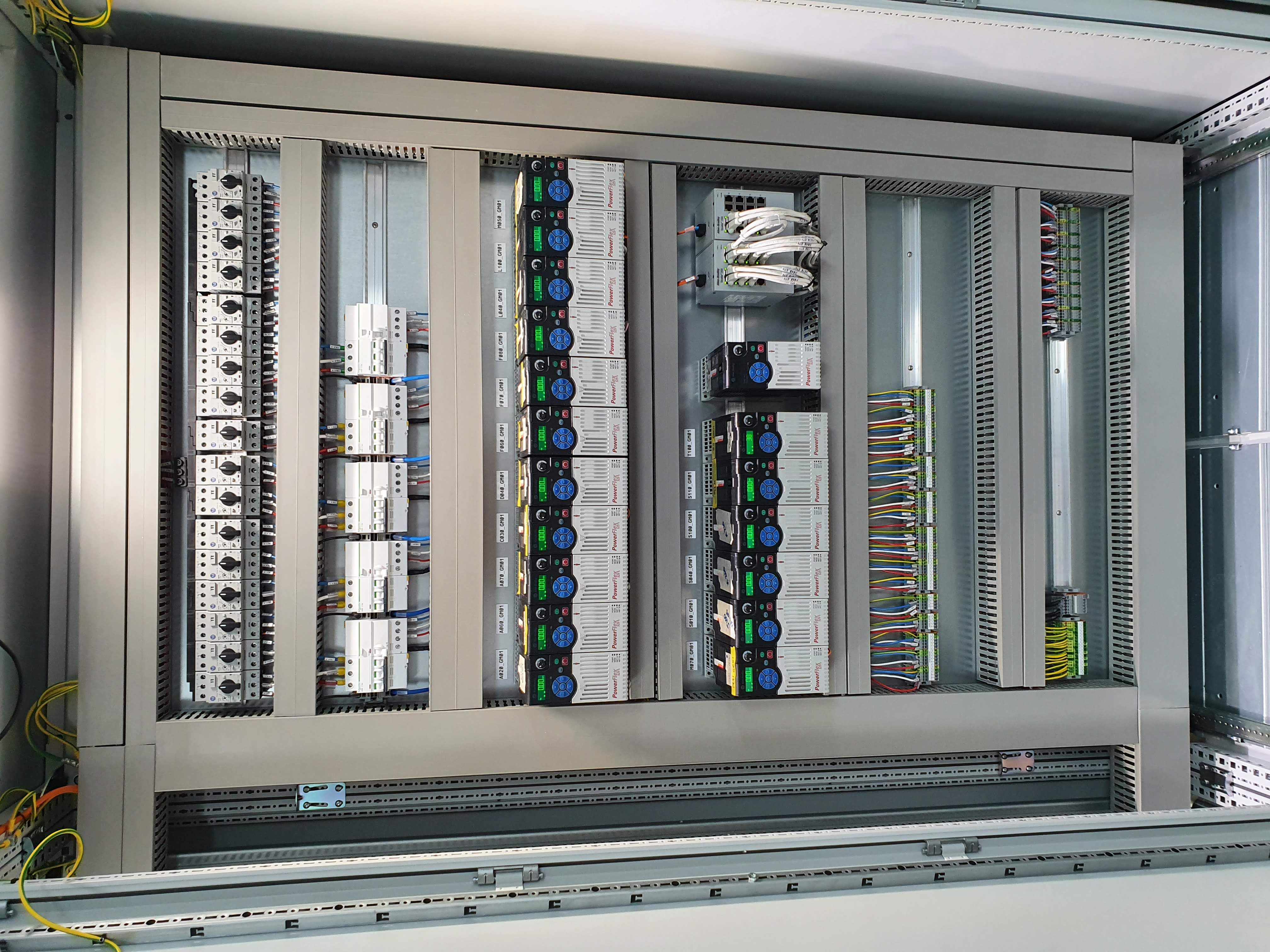 Control panel with PowerFlex drives, motor protection and managed switches