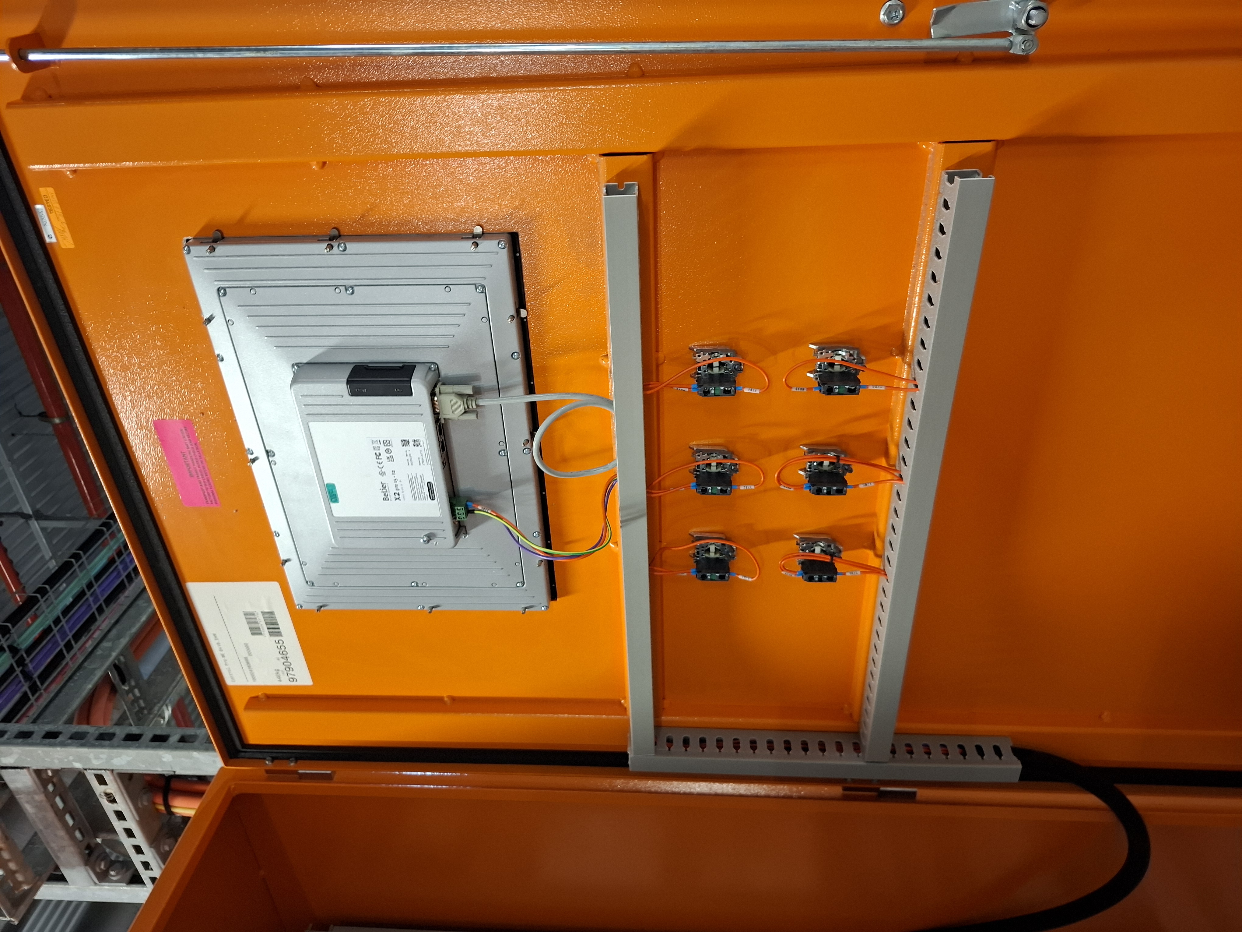 Control section door internal — Beijer X2 Pro HMI rear with pushbuttons mounted below