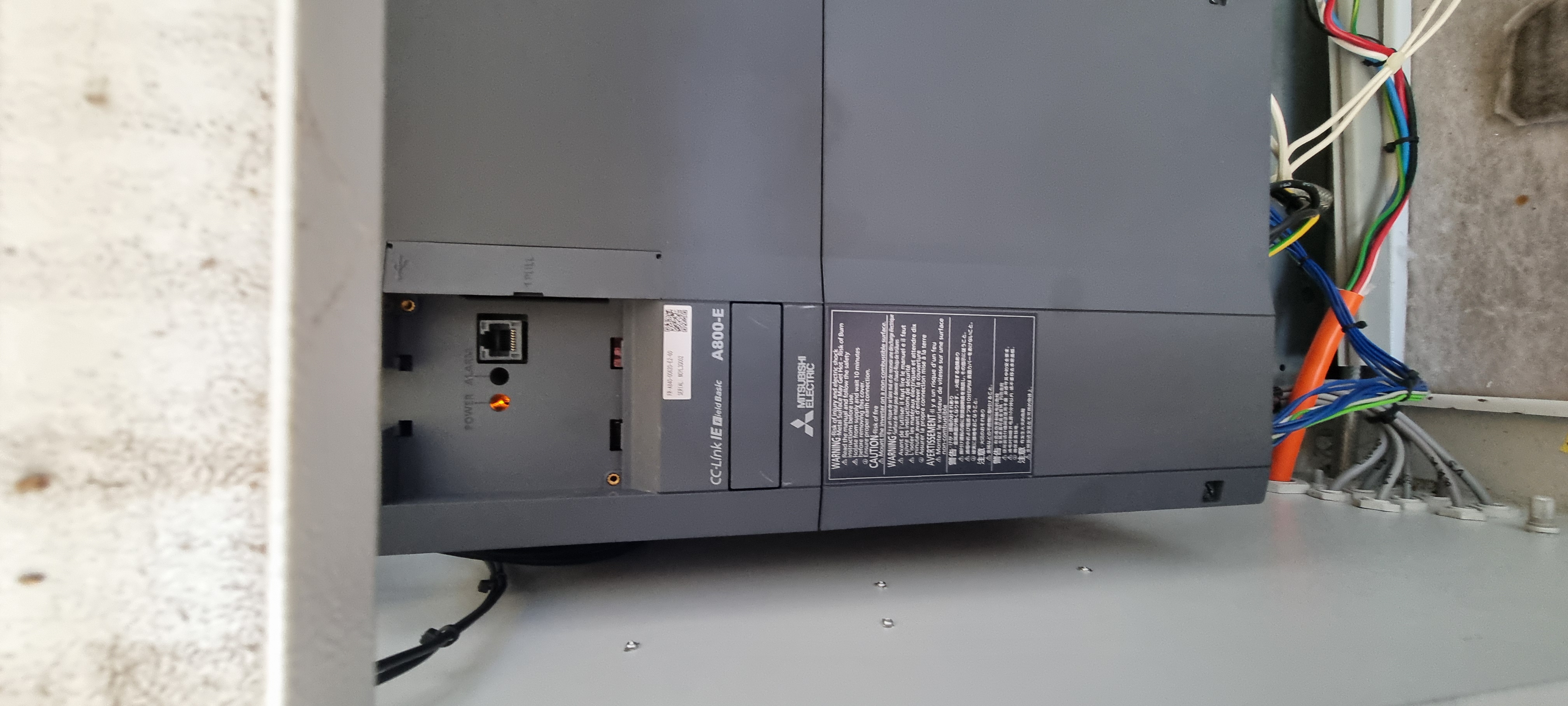 Close-up of the Mitsubishi A800-E VSD with CC-Link IE Field Basic communications module