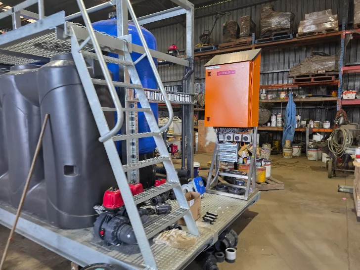Leachate filtration skid — pumps, valves and instrumentation on a common base